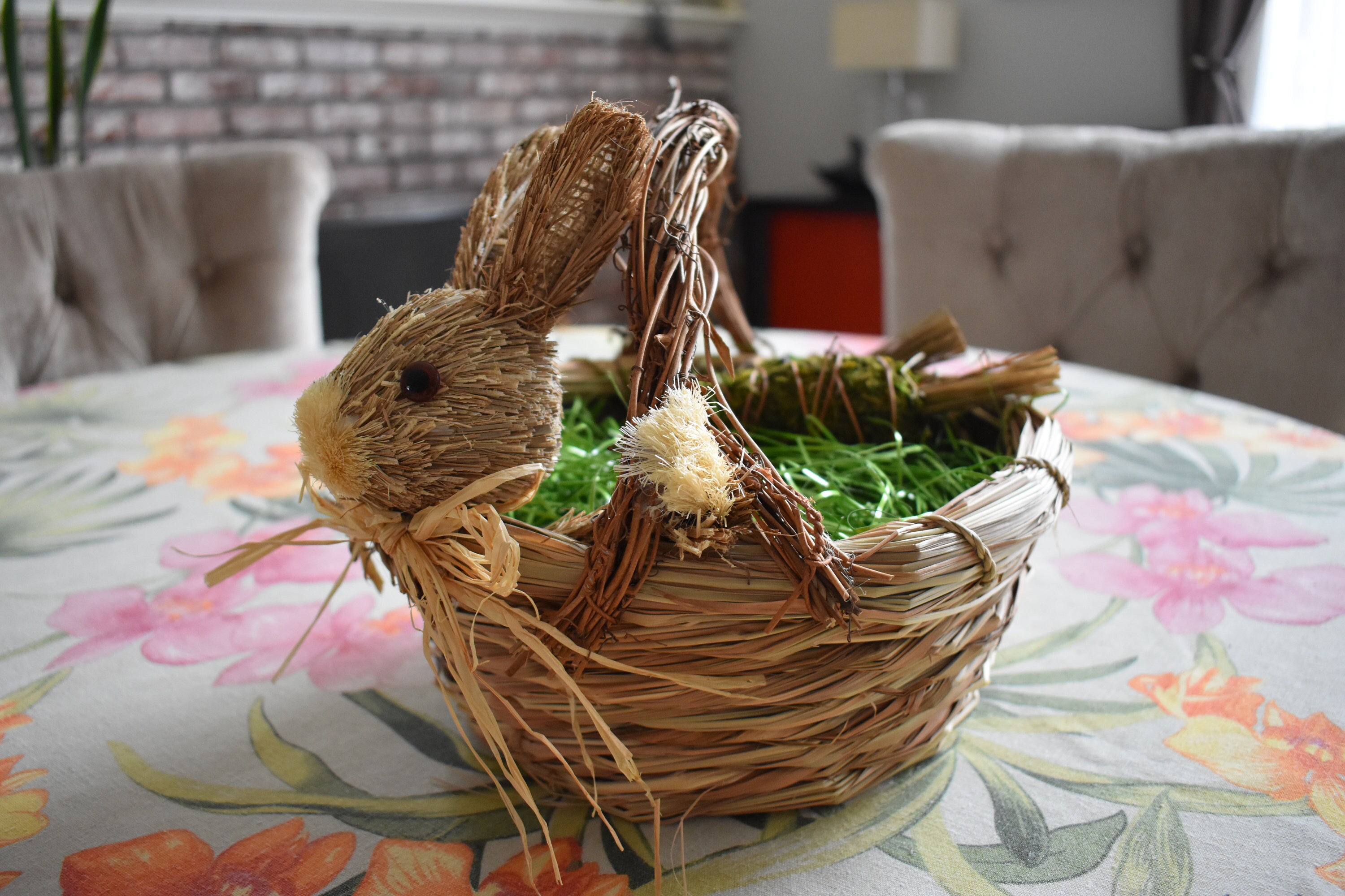 Handmade Rabbit Bunny Easter Basket with Carrots, Bunny Rabbit Home