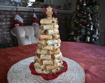 Hand Crafted Wine Cork Christmas Tree 12" Tall mostly Sonoma County Wine Corks, Sonoma County Wineries, Re-Cycled Corks, Holiday Wine Corks