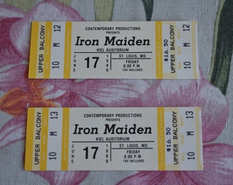 Lot of 2 Vintage 1988 Iron Maiden UNUSED Concert Ticket Kiel Auditorium ST Louis, MO, Rock n Roll, Vintage Rock, Heavy Metal, Hard Rock