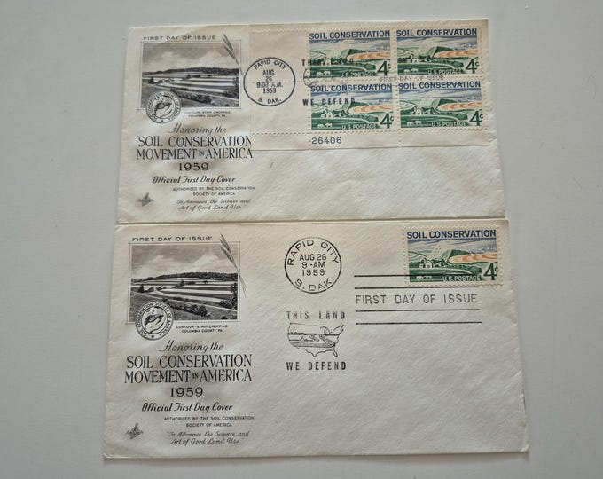 Lot of 2 Vintage 1959 Honoring the Soil Conservation Movement in America Stamp First Day Covers, Vintage Stamps, United States Stamps,Stamp