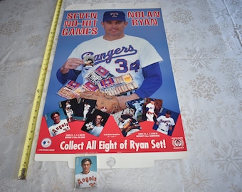Vintage 1992 Mothers Cookies Nolan Ryan Baseball Trading Card Pack and Promotional Card Poster from Cookie Display, Nolan Rayn Texas Rangers