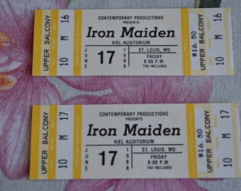 Lot of 2 Vintage 1988 Iron Maiden UNUSED Concert Ticket Kiel Auditorium ST Louis, MO, Rock n Roll, Vintage Rock, Heavy Metal, Hard Rock