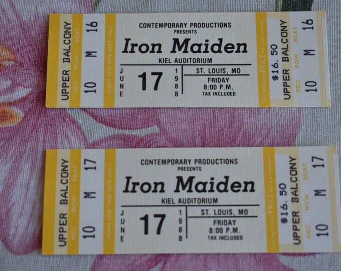 Lot of 2 Vintage 1988 Iron Maiden UNUSED Concert Ticket Kiel Auditorium ST Louis, MO, Rock n Roll, Vintage Rock, Heavy Metal, Hard Rock