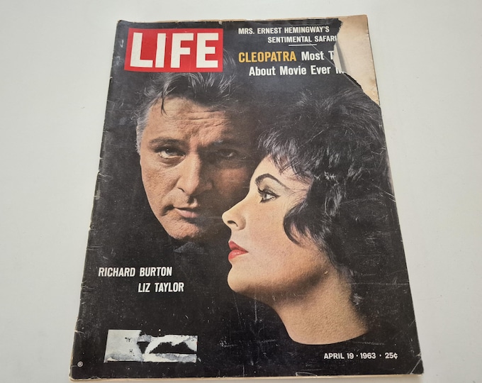 Vintage 1963 LIFE Magazine Richard Burton & Elizabeth Taylor, Cleopatra Movie, Ernest Hemingway, Vintage Magazine, Magazine