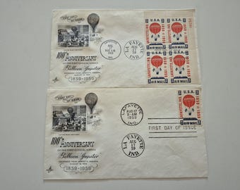 Lot of 2 Vintage 1959 100th Anniversary of the First Airmail Balloon Jupiter Stamp First Day Covers, Vintage Stamps, United States Stamps