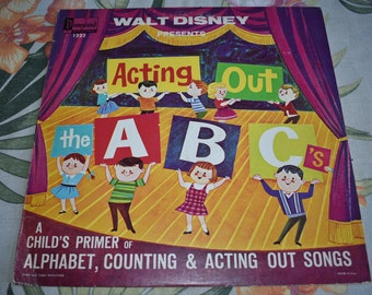 Vintage Acting Out The ABC's Vinyl Record 1964, Vintage Vinyl Record Album 1223, Disney Records, Disney