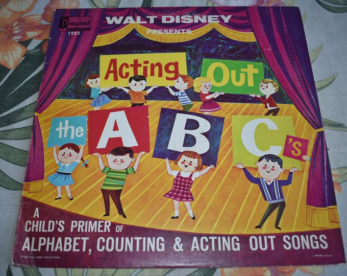 Vintage Acting Out The ABC's Vinyl Record 1964, Vintage Vinyl Record Album 1223, Disney Records, Disney