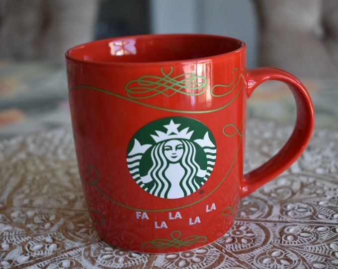 Starbucks Cocoa Mug 12oz Holiday Christmas Hot Chocolate Fa La La La Red Retired Starbucks Coffee Tea Mug, Starbucks Label, Starbucks