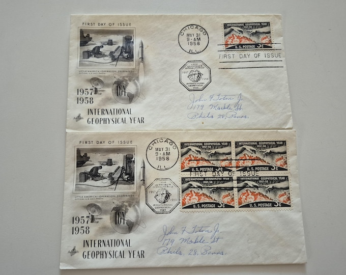 Lot of 2 Vintage 1958 International Geophysical Year Stamp First Day Covers, Vintage Stamps, United States Stamps, Stamps