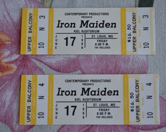 Lot of 2 Vintage 1988 Iron Maiden UNUSED Concert Ticket Kiel Auditorium ST Louis, MO, Rock n Roll, Vintage Rock, Heavy Metal, Hard Rock