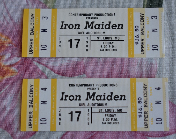 Lot of 2 Vintage 1988 Iron Maiden UNUSED Concert Ticket Kiel Auditorium ST Louis, MO, Rock n Roll, Vintage Rock, Heavy Metal, Hard Rock