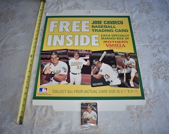 Vintage 1990 Mothers Cookies Jose Canseco Baseball Trading Card Pack and Promotional Card Poster for Cookie Display,Jose Canseco Oakland A's