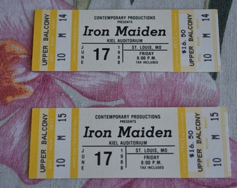 Lot of 2 Vintage 1988 Iron Maiden UNUSED Concert Ticket Kiel Auditorium ST Louis, MO, Rock n Roll, Vintage Rock, Heavy Metal, Hard Rock