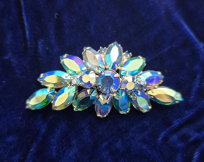 Vintage Juliana Crystal AB Crystal Brooch, Aurora Borealis crystals, 1950-60's, Green, Blue, Peacock, Brooch, Pin, Mid Century
