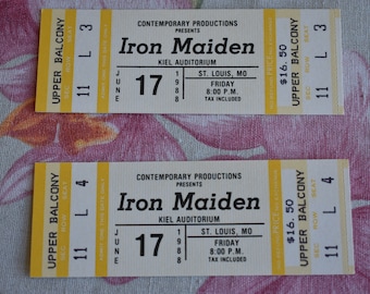 Lot of 2 Vintage 1988 Iron Maiden UNUSED Concert Ticket Kiel Auditorium ST Louis, MO, Rock n Roll, Vintage Rock, Heavy Metal, Hard Rock