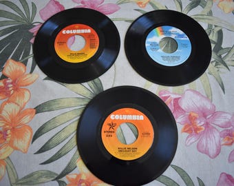 Vintage lot of 3 Waylon Jennings & Willie Nelson 45rpm Vinyl Records, MCA-53088, 3-10453, 38-07636