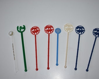 Vintage 1960s Plastic Swizzle Sticks, Lot of 8, Vintage Swizzle Sticks, Tiki, Tiki Culture,Tiki Time,Tiki Party,Hawaii Mug, Pan Am,Kona Inn,