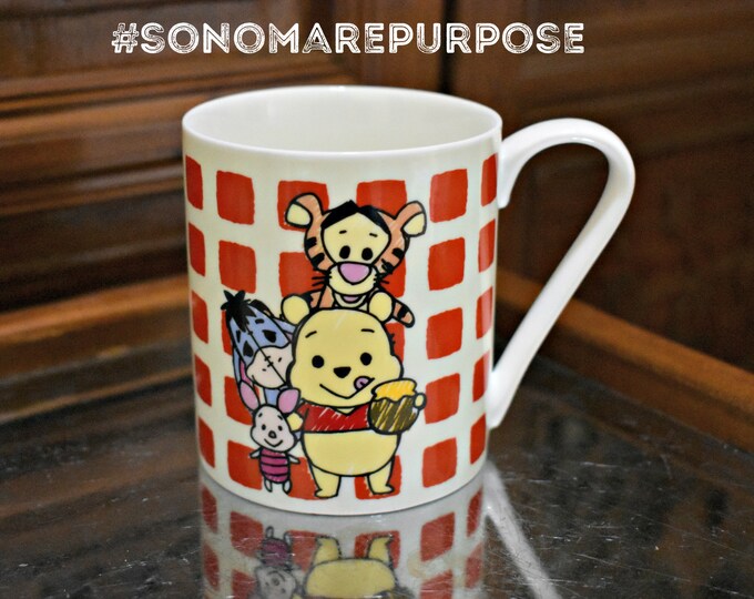 Disney Store Original Winnie The Pooh Eeyore Piglet White Red Coffee Tea Mug 12oz, Disneyland Coffee Mug, Walt Disney World, Winnie the Pooh