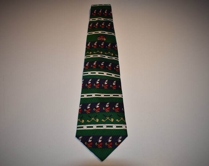 Walt Disney Mickey Mouse Golfing Men's Neck Silk Tie, Disneyland Miceky Mouse Mens Tie,Men's Neck Tie,Mickey Mouse Green Men's Tie,Men's Tie