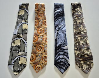 Lot of 4 Jerry Garcia Abstract/Designer Silk Neck Ties, Jerry Garcia Silk Ties, J Garcia, J. Garcia Silk Ties