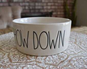 Rae Dunn Chow Down Ceramic White Pet Bowl, Dog Food Bowl, Cat Food