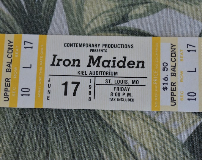 Vintage 1988 Iron Maiden UNUSED Concert Ticket Kiel Auditorium ST Louis, MO, Rock n Roll, Vintage Rock, Heavy Metal, Hard Rock