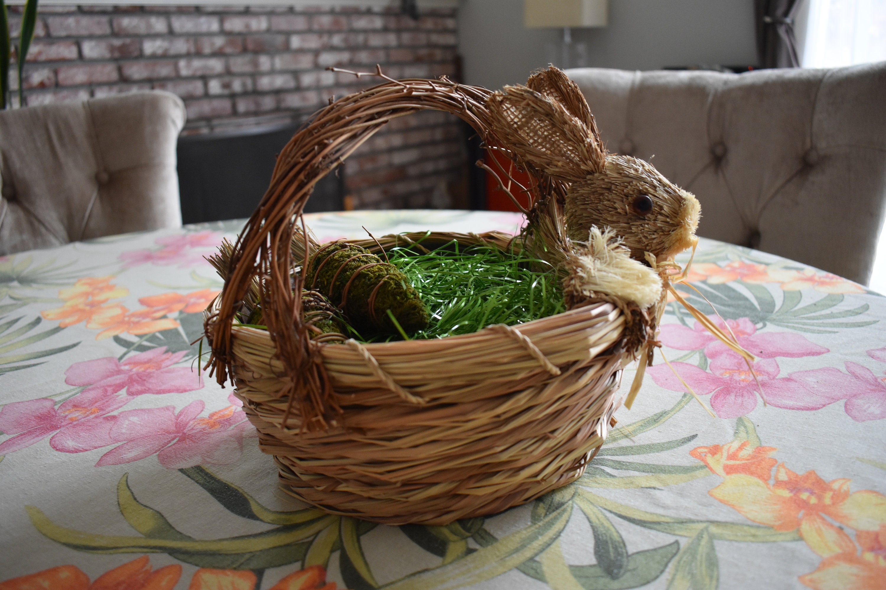 Handmade Rabbit Bunny Easter Basket with Carrots, Bunny Rabbit Home
