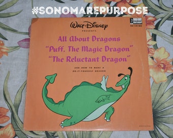 Walt Disney Presents All About Dragons Vinyl Record DQ-1301 Vintage 1966, Vintage Record, Children's Record, Kids Record, Walt Disney