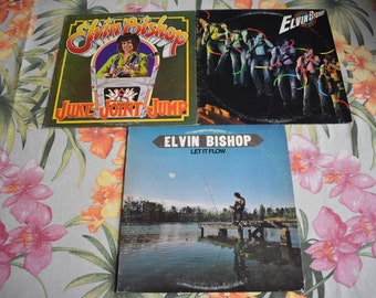 Lot of 3 Vintage Elvin Bishop Vinyl Record LP Albums, Juke Joint Jump, Struttin My Stuff, Let it Flow