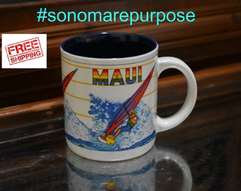 Vintage Maui Wind Surfer Coffee Mug Cup, Excellent Used Shape! Hawaiian Islands, Vintage Hawaii, Wind Surfing Coffee Mug, Hawaiian Mug