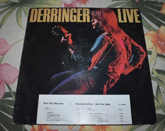 Rick Derringer ~ Derringer Live Vintage White Label GOLD Stamp Promo LP, Vintage Vinyl Record Album Record, Rock and Roll Music, PZ 34848