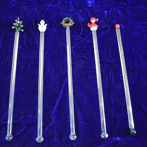 Vintage Hand Made Glass Christmas, Santa Claus, Snowman Swizzle Sticks, Lot of 4, Vintage Swizzle Sticks, Tiki, Tiki Time, Tiki Party