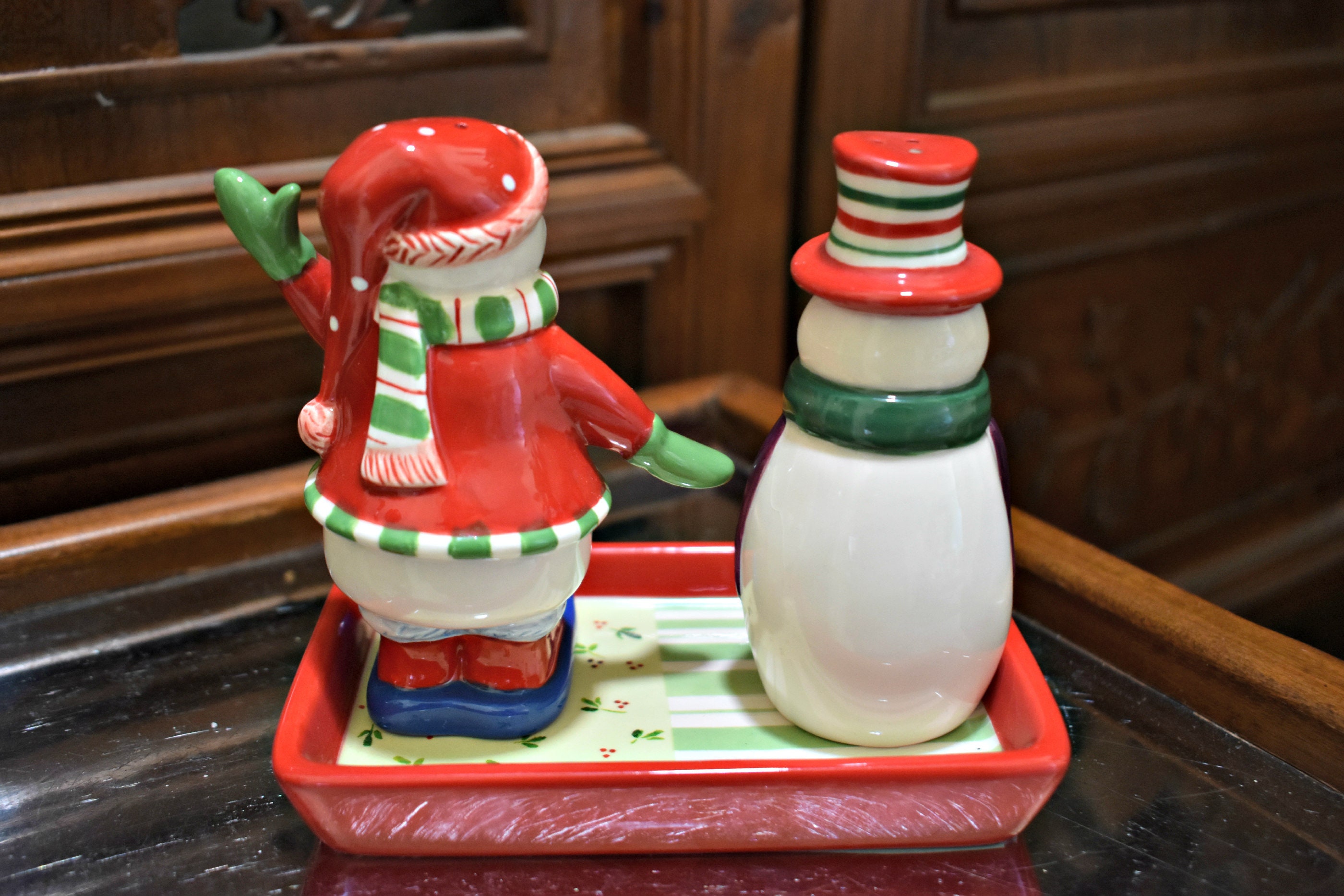 Ganz Snowman with Candy Cane Salt & Pepper Shaker Set