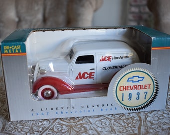 Liberty CLASSICS 1937 Chevrolet "Ace Hardware" Bank CAR 1/24 SCALE Diecast Metal, Ace Hardware Cloverdale California, Delivery Van Bank