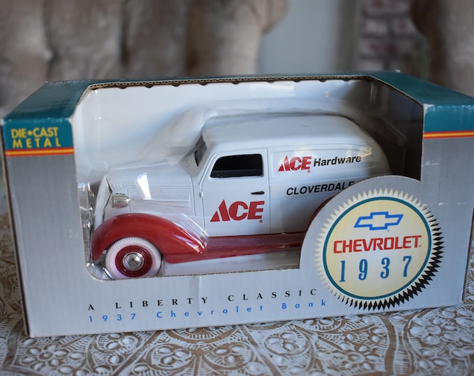 Liberty CLASSICS 1937 Chevrolet "Ace Hardware" Bank CAR 1/24 SCALE Diecast Metal, Ace Hardware Cloverdale California, Delivery Van Bank