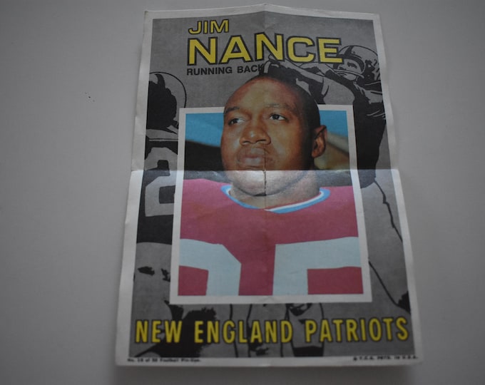 Vintage 1971 Topps Football Poster/Pin-Ups, #15 Jim Nance New England Patriots, National Football League, NFL, Trading Card, Cards