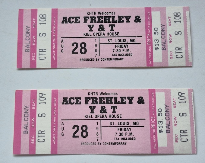 Lot of 2 Ace Frehley / Y&T UNUSED 1987 Concert Ticket Kiel Opera House ST Louis, MO, Rock n Roll, Unused Concert Ticket 1980's, Vintage Rock