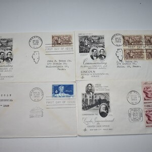 Lot of 4 Vintage 1959 Abraham Lincoln First Day Cover FDC Lincoln Sesquicentennial