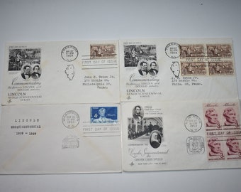 Lot of 4 Vintage 1959 Abraham Lincoln First Day Cover FDC Lincoln Sesquicentennial