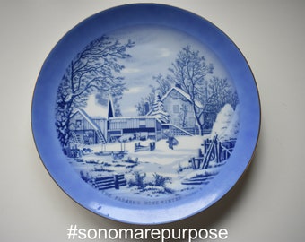Vintage Currier & Ives The Farmers Home Winter Fine China Plate, Winter Decor, Wall Plate Decor, Thanksgiving Collector Plate, Thanksgiving