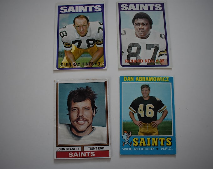 Vintage 1970's Lot of 4 Misc Topps New Orleans Saints Football Trading Cards, See pictures for Players, National Football League, Football