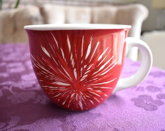 Starbucks Coffee Tea Holiday Cup Mug Red with White Burst/Flower 14 oz., Retired Starbucks Coffee Mug, Starbucks Label, Starbucks