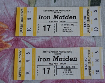 Lot of 2 Vintage 1988 Iron Maiden UNUSED Concert Ticket Kiel Auditorium ST Louis, MO, Rock n Roll, Vintage Rock, Heavy Metal, Hard Rock