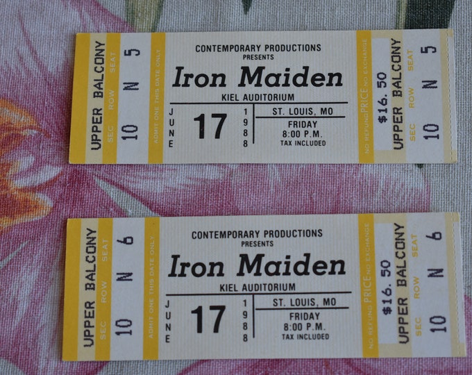 Lot of 2 Vintage 1988 Iron Maiden UNUSED Concert Ticket Kiel Auditorium ST Louis, MO, Rock n Roll, Vintage Rock, Heavy Metal, Hard Rock