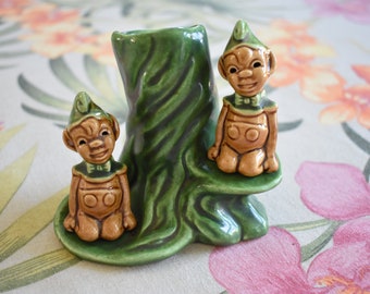 Vintage Rare Arcadia Pixie Elf Salt And Pepper Set, Elf Pixie Salt and Pepper Vase Set,Vintage Arcadia Ceramic Pottery,Vintage Elf Figurines