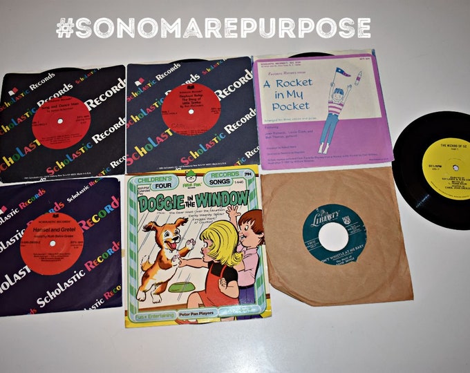 Vintage Lot of 7 Wizard of Oz, A Rocket,Elephant Baby, Dont Whistle,Doggie in Window,Hansel & Gretel 33-1/3 45 Rpm Children Kid Vinyl Record