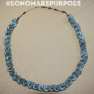 Vintage Polynesian Blue Brown Sea Shell Necklace 24&quot;, Vintage Handmade Necklace, Tiki Necklace,Shell Necklace, Vintage Sea Shell Necklace