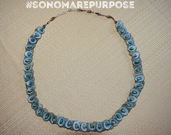 Vintage Polynesian Blue Brown Sea Shell Necklace 24", Vintage Handmade Necklace, Tiki Necklace,Shell Necklace, Vintage Sea Shell Necklace