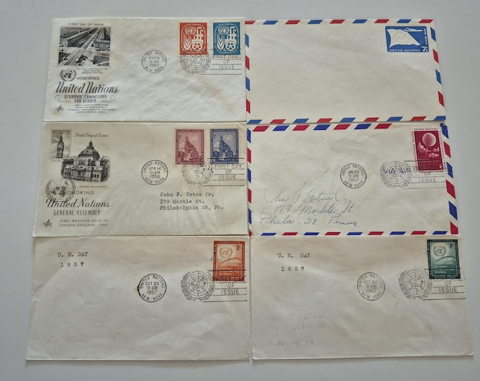 Lot of 6 Vintage 1957/58/59 United Nations Misc Stamp First Day Covers, Vintage Stamps, United States Stamps, Stamps