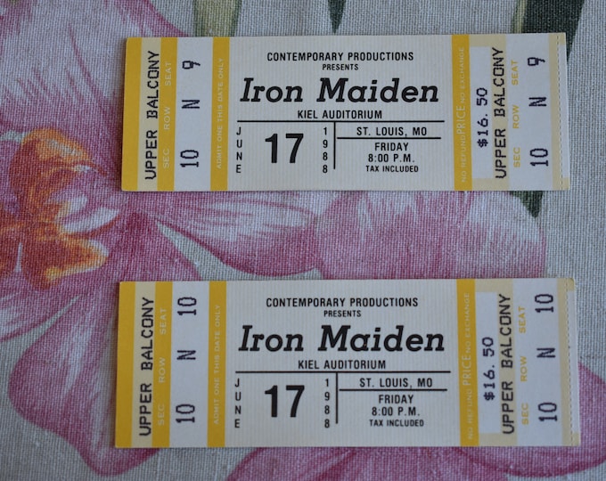 Lot of 2 Vintage 1988 Iron Maiden UNUSED Concert Ticket Kiel Auditorium ST Louis, MO, Rock n Roll, Vintage Rock, Heavy Metal, Hard Rock